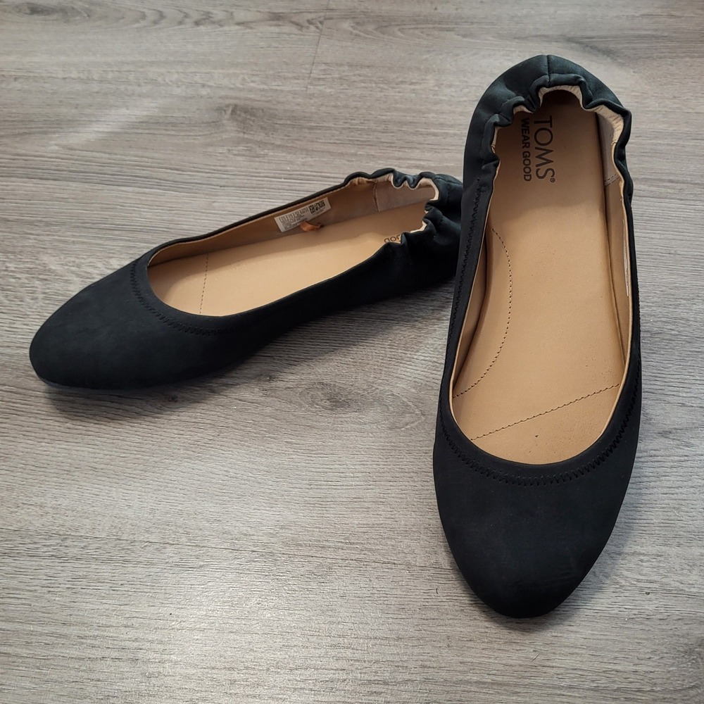 TOMS Womens Judith Black Ballet Flats Vegan Casual Basic Simple Comfort Size 9.5